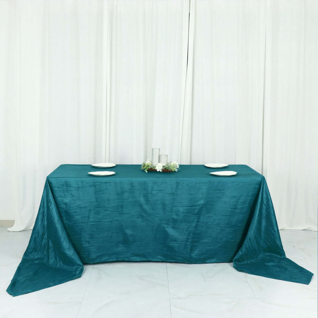 Taffeta 90"x156" Rectangle Tablecloth Teal - Accordion Crinkle Seamless Table Cover - Bell Racket Store