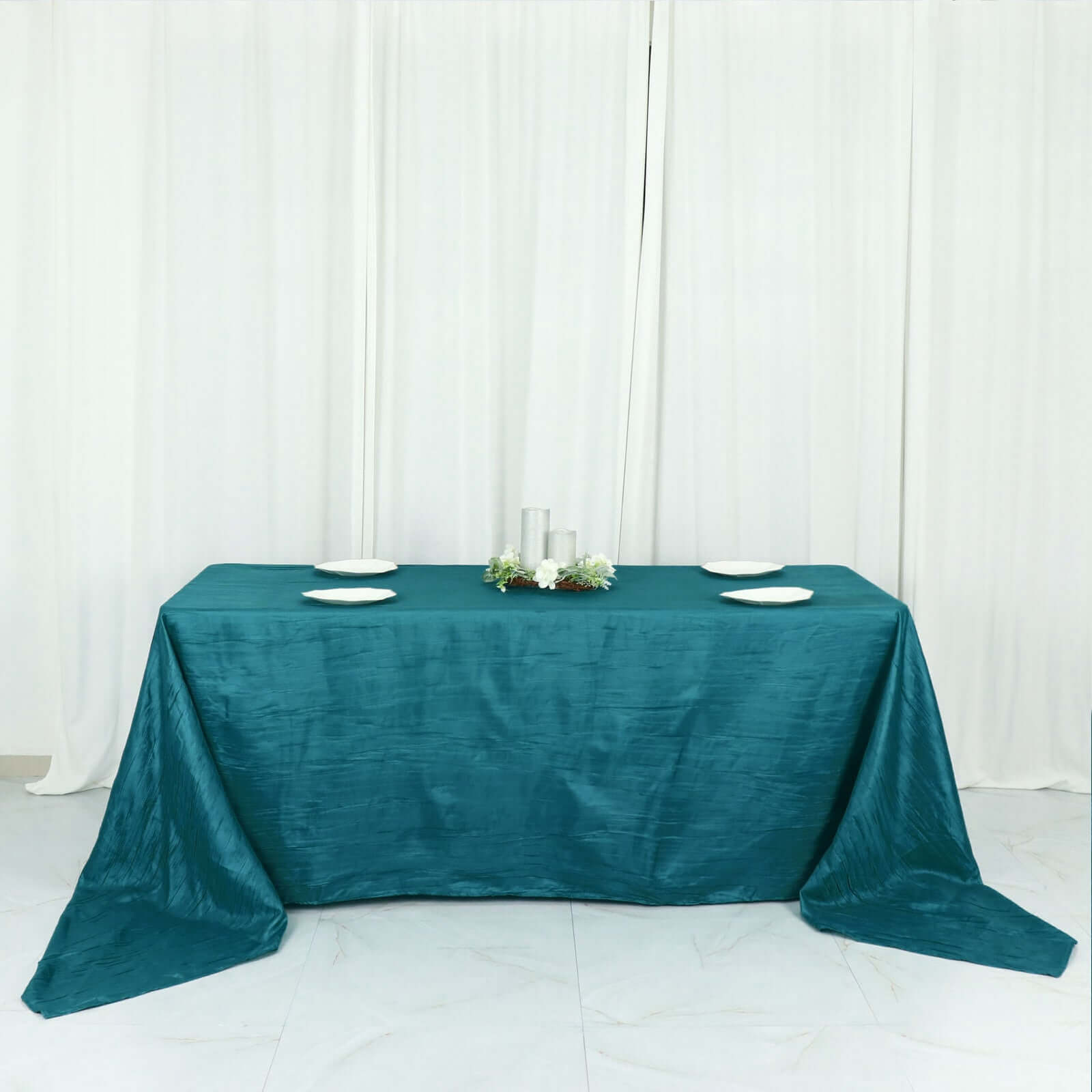 Taffeta 90"x156" Rectangle Tablecloth Teal - Accordion Crinkle Seamless Table Cover - Bell Racket Store
