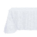 Taffeta 90"x156" Rectangle Tablecloth White | 3D Leaf Petal Design Seamless Table Cover for Stylish Wedding & Event Decor