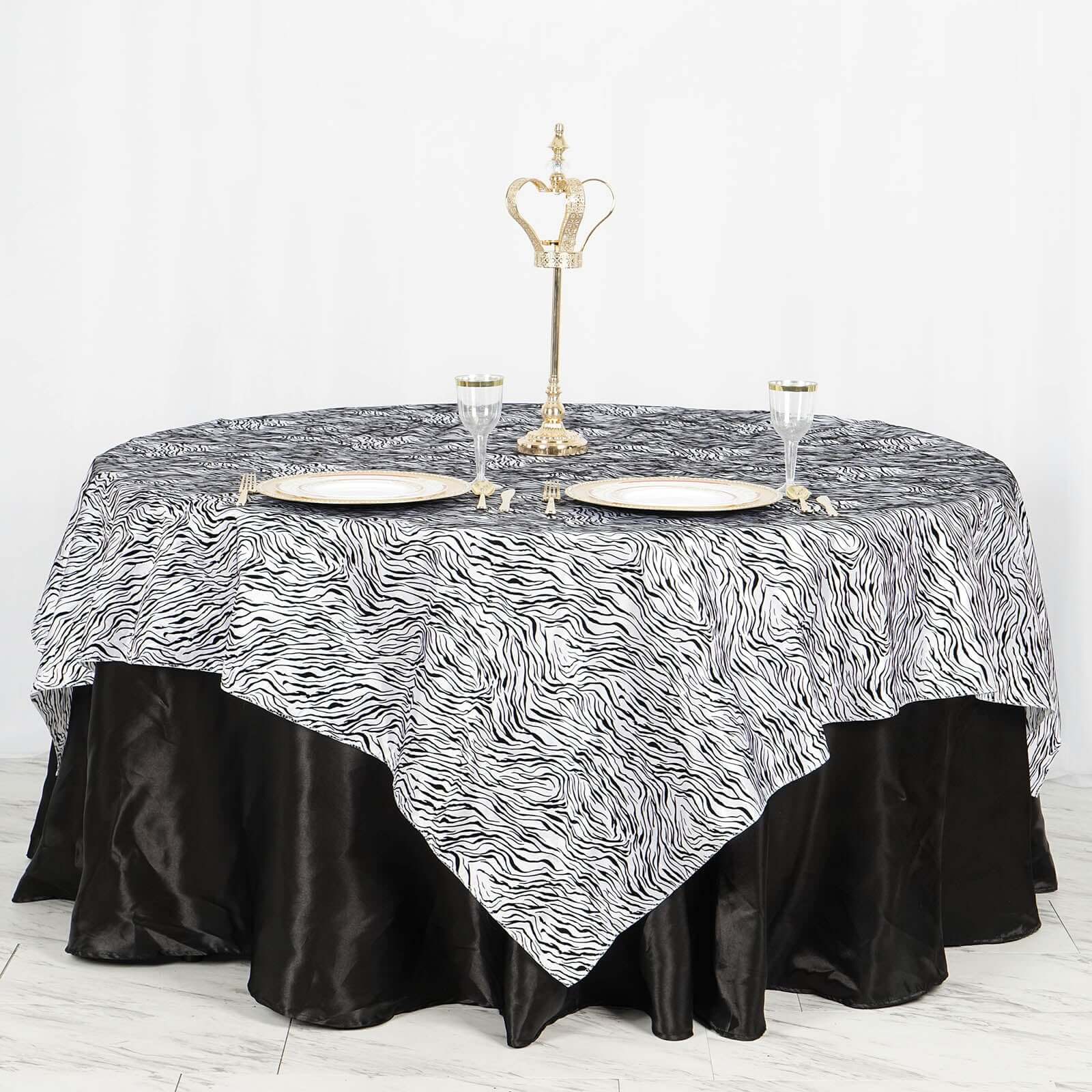 Taffeta 90"x90" Table Overlay Black and White - Tiger Print Table Topper for Jungle Theme - NestOCart