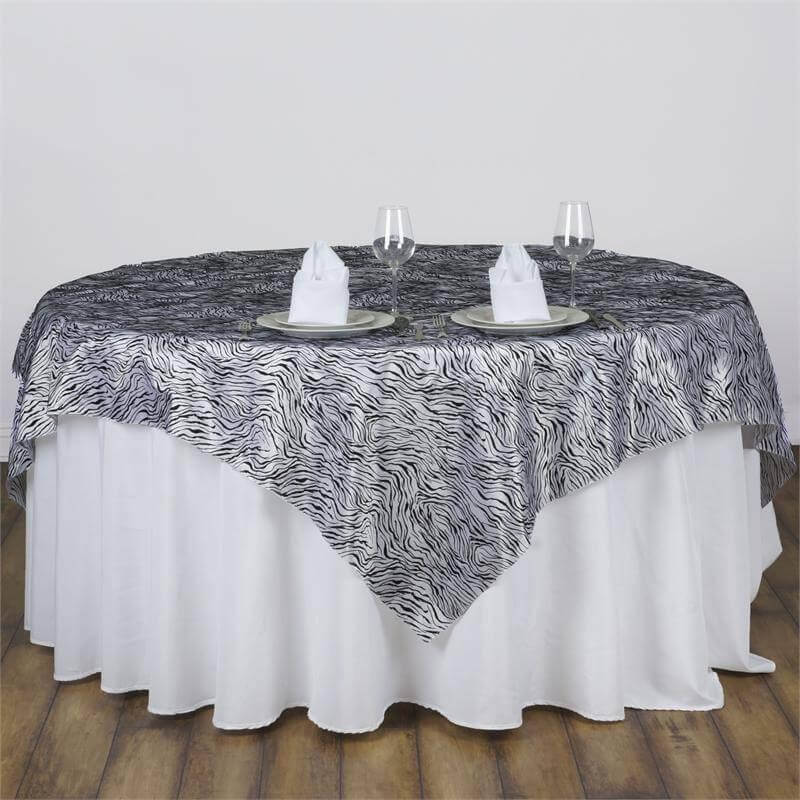 Taffeta 90"x90" Table Overlay Black and White - Tiger Print Table Topper for Jungle Theme - NestOCart