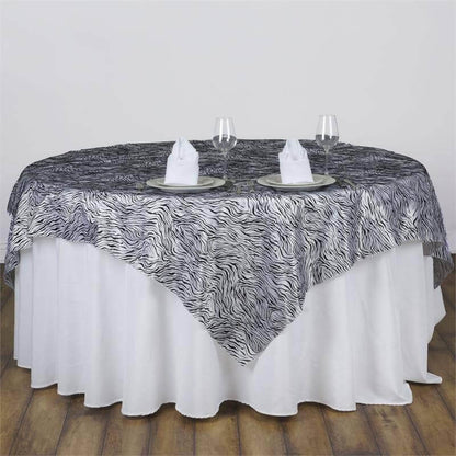 Taffeta 90"x90" Table Overlay Black and White - Tiger Print Table Topper for Jungle Theme - NestOCart