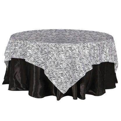 Taffeta 90"x90" Table Overlay Black and White - Tiger Print Table Topper for Jungle Theme - NestOCart