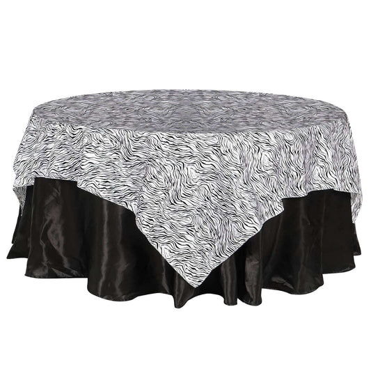 Taffeta 90"x90" Table Overlay Black and White - Tiger Print Table Topper for Jungle Theme - NestOCart