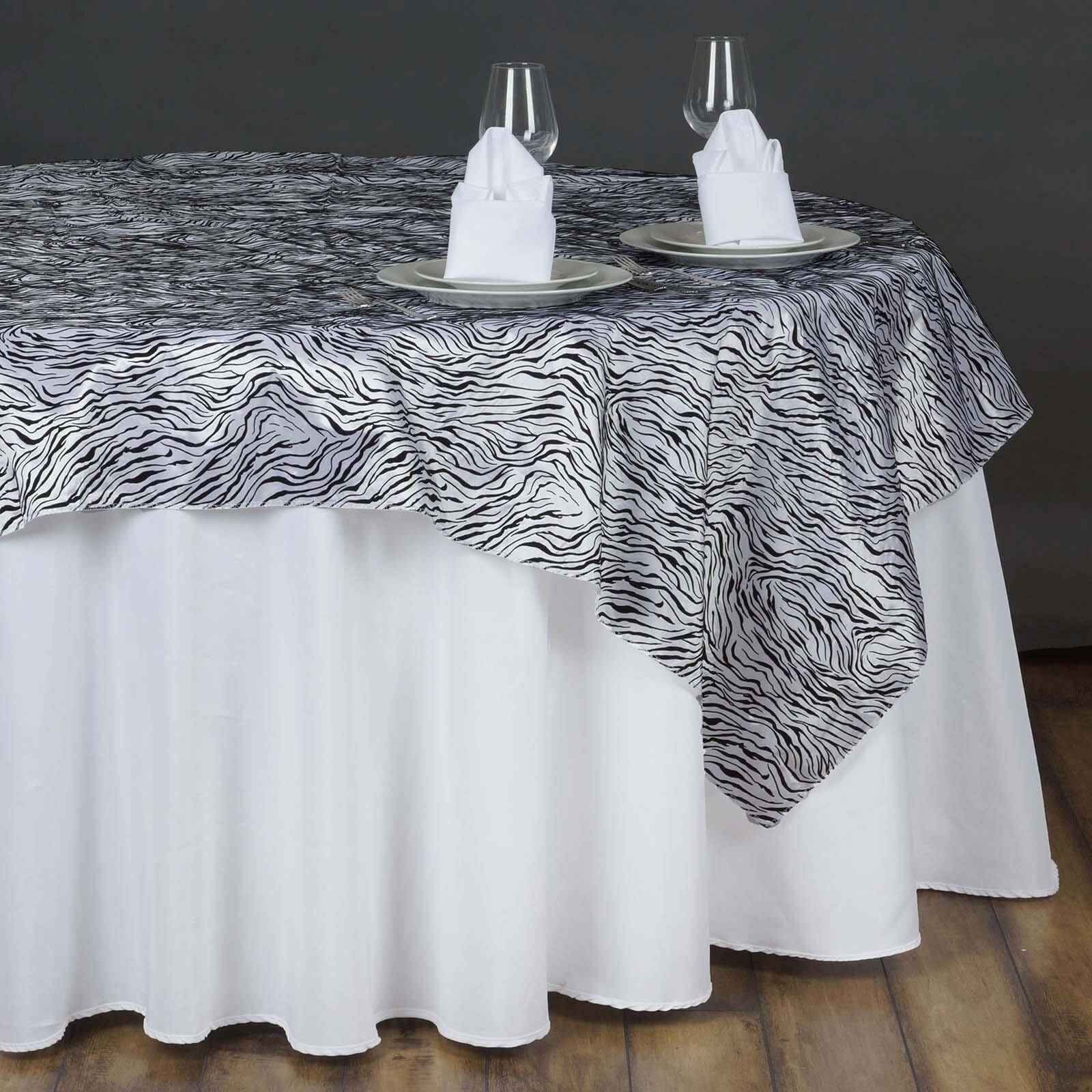 Taffeta 90"x90" Table Overlay Black and White - Tiger Print Table Topper for Jungle Theme - NestOCart