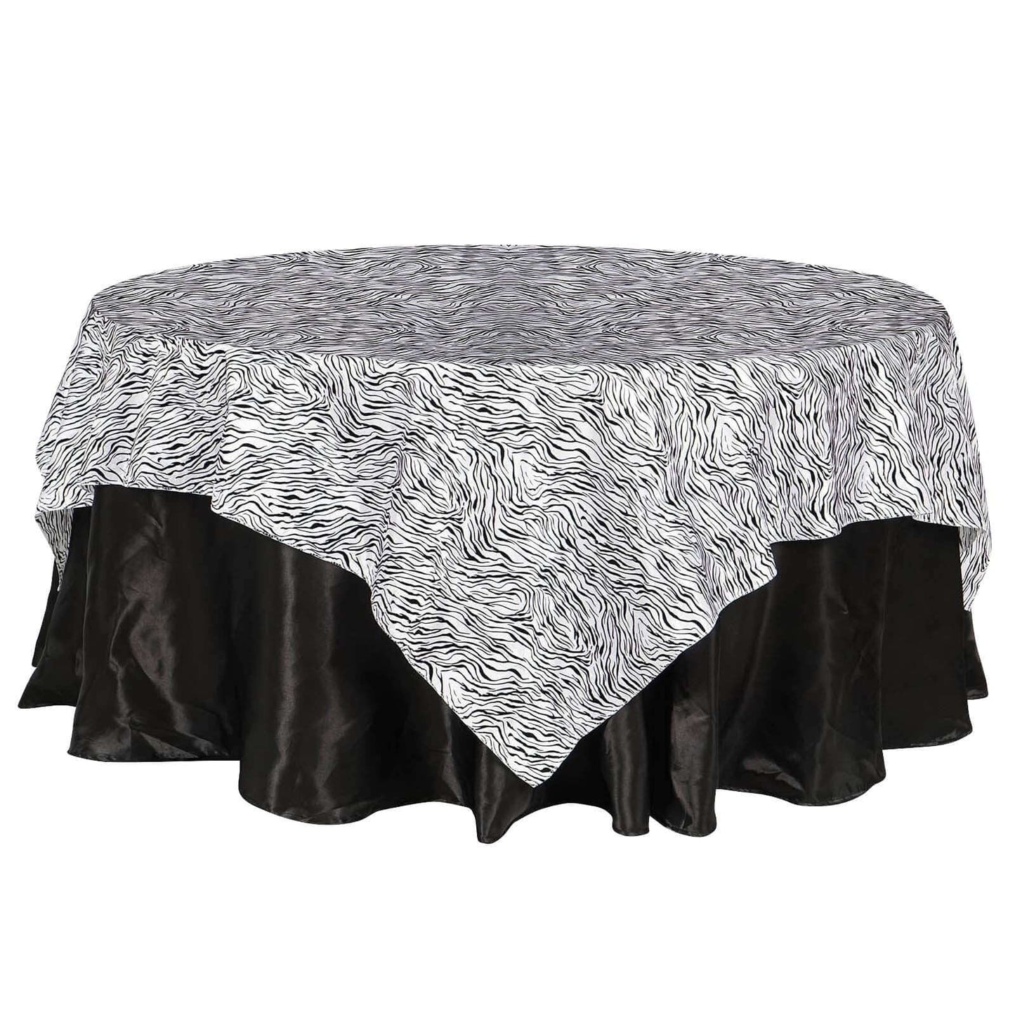 Taffeta 90"x90" Table Overlay Black and White - Tiger Print Table Topper for Jungle Theme - NestOCart