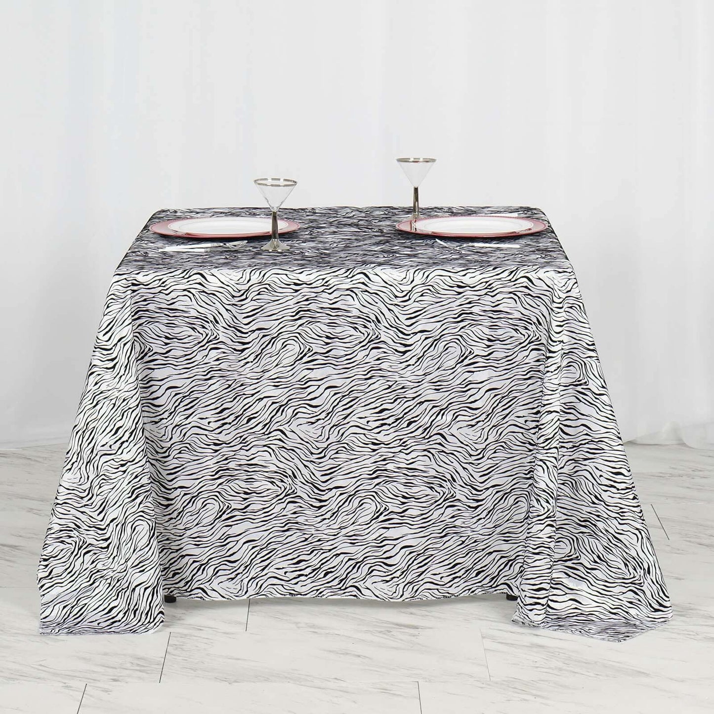 Taffeta 90"x90" Table Overlay Black and White - Tiger Print Table Topper for Jungle Theme - NestOCart