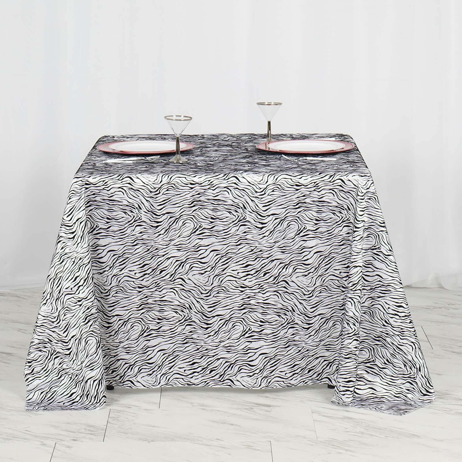 Taffeta 90"x90" Table Overlay Black and White - Tiger Print Table Topper for Jungle Theme - NestOCart