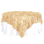 Taffeta 90"x90" Table Overlay Square Tablecloth Champagne - Leaf Petal Design for Stylish Celebrations - Bell Racket Store
