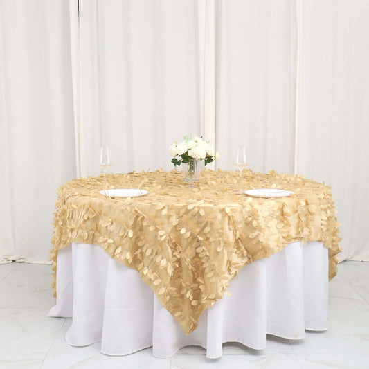 Taffeta 90"x90" Table Overlay Square Tablecloth Champagne - Leaf Petal Design for Stylish Celebrations - Bell Racket Store