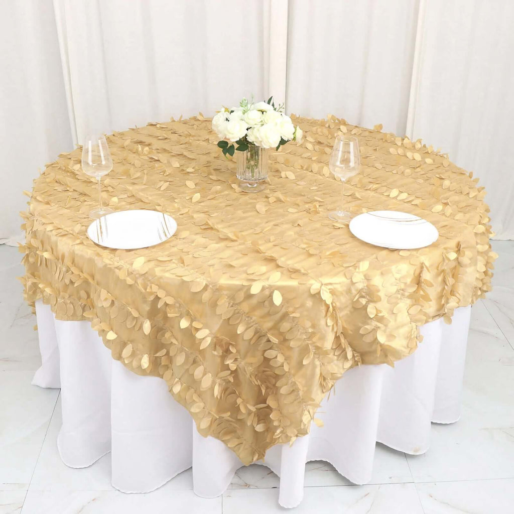 Taffeta 90"x90" Table Overlay Square Tablecloth Champagne - Leaf Petal Design for Stylish Celebrations - Bell Racket Store