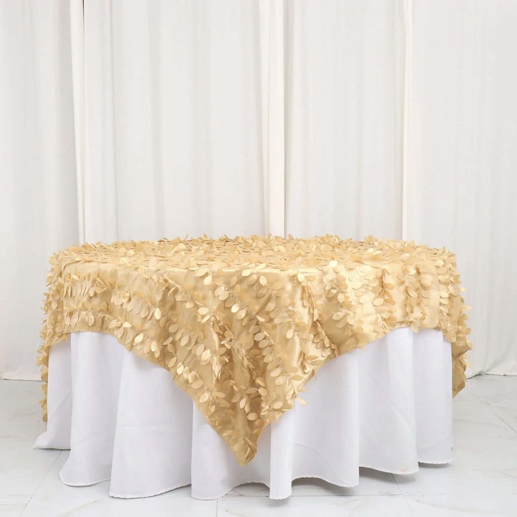 Taffeta 90"x90" Table Overlay Square Tablecloth Champagne - Leaf Petal Design for Stylish Celebrations - Bell Racket Store