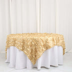 Taffeta 90"x90" Table Overlay Square Tablecloth Champagne - Leaf Petal Design for Stylish Celebrations - Bell Racket Store