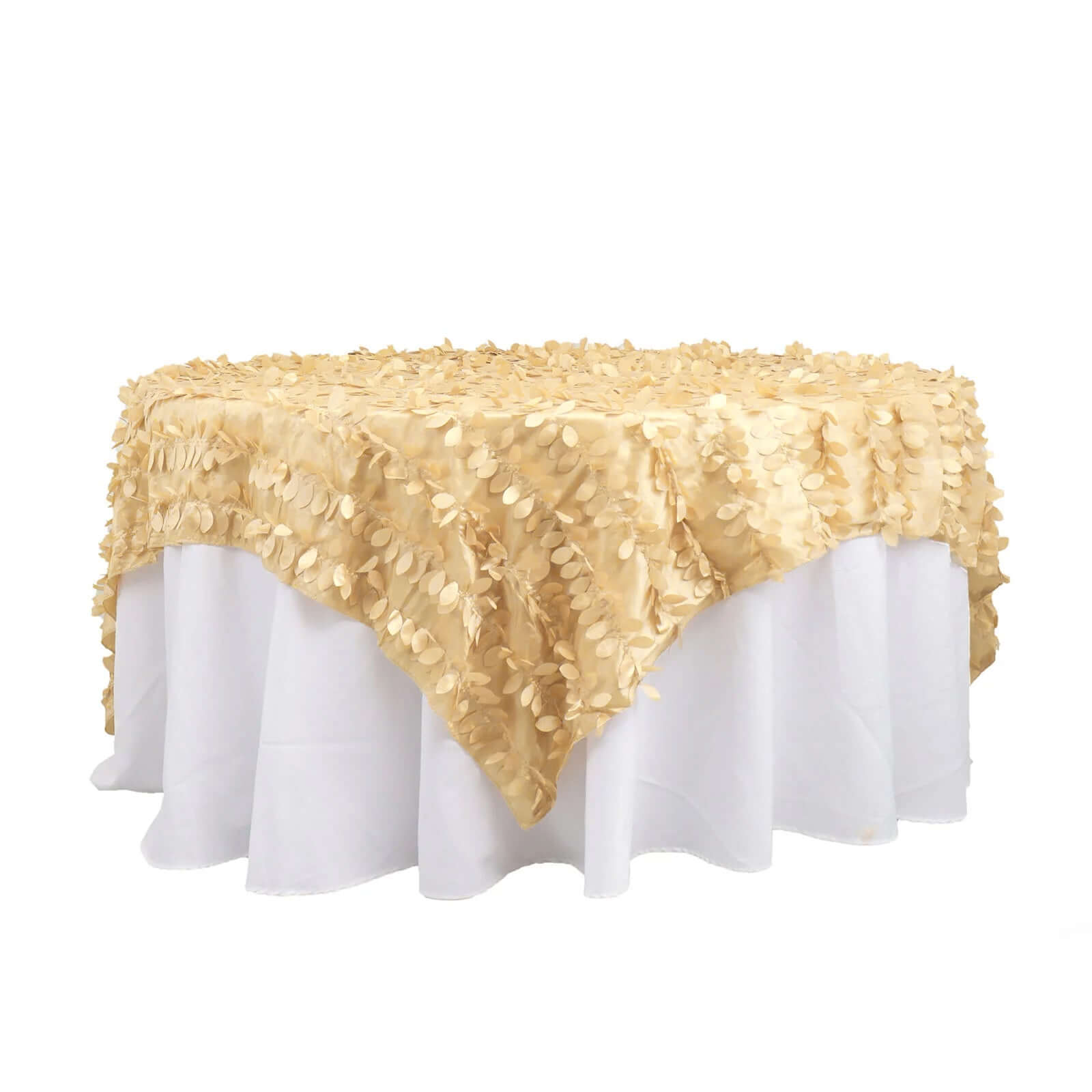 Taffeta 90"x90" Table Overlay Square Tablecloth Champagne - Leaf Petal Design for Stylish Celebrations - Bell Racket Store