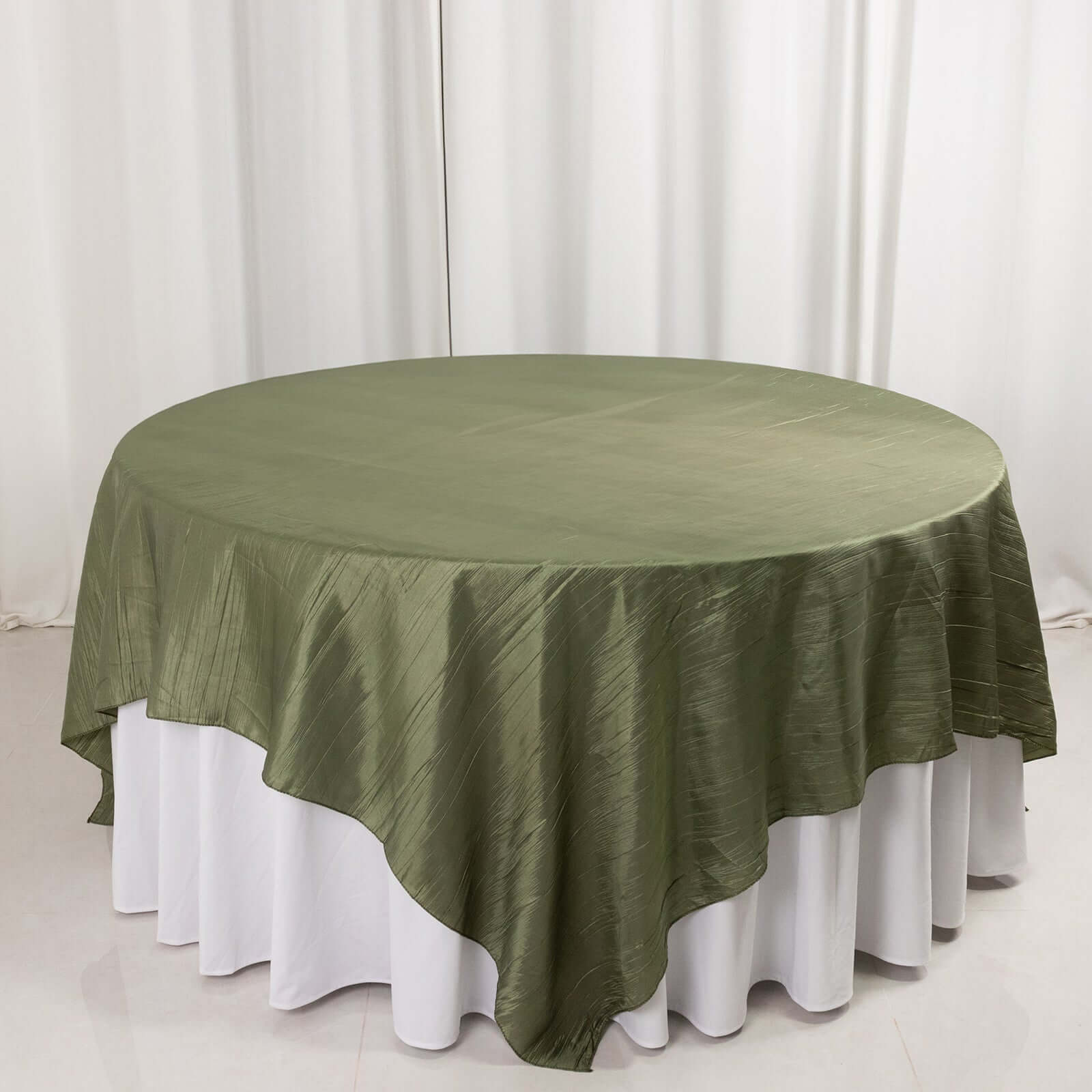 Taffeta 90"x90" Table Overlay Square Tablecloth Dusty Sage Green - Accordion Crinkle Table Cover - Bell Racket Store