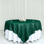 Taffeta 90"x90" Table Overlay Square Tablecloth Hunter Emerald Green - Accordion Crinkle Table Cover - Bell Racket Store