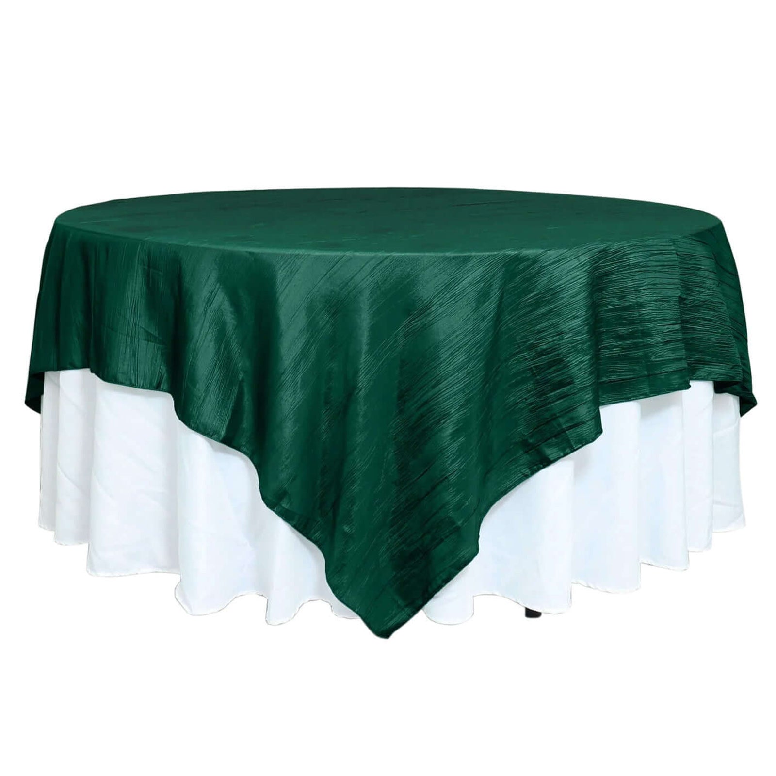 Taffeta 90"x90" Table Overlay Square Tablecloth Hunter Emerald Green - Accordion Crinkle Table Cover - Bell Racket Store