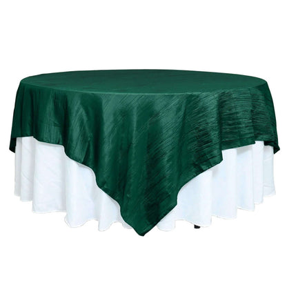 Taffeta 90"x90" Table Overlay Square Tablecloth Hunter Emerald Green - Accordion Crinkle Table Cover - Bell Racket Store