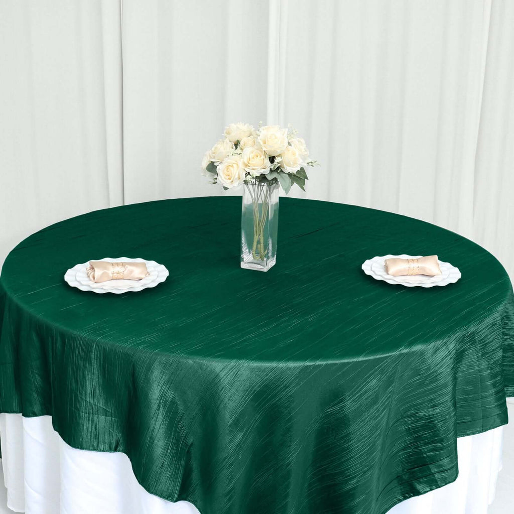 Taffeta 90"x90" Table Overlay Square Tablecloth Hunter Emerald Green - Accordion Crinkle Table Cover - Bell Racket Store