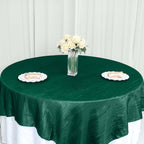 Taffeta 90"x90" Table Overlay Square Tablecloth Hunter Emerald Green - Accordion Crinkle Table Cover - Bell Racket Store