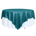 Taffeta 90"x90" Table Overlay Square Tablecloth Peacock Teal - Accordion Crinkle Table Cover - Bell Racket Store