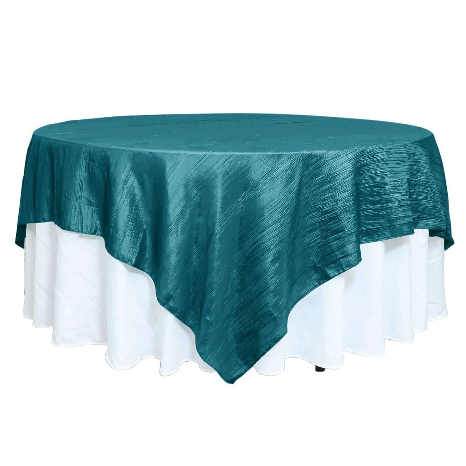Taffeta 90"x90" Table Overlay Square Tablecloth Peacock Teal - Accordion Crinkle Table Cover - Bell Racket Store