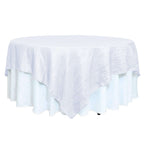 Taffeta 90"x90" Table Overlay Square Tablecloth White - Accordion Crinkle Design for Modern Celebrations