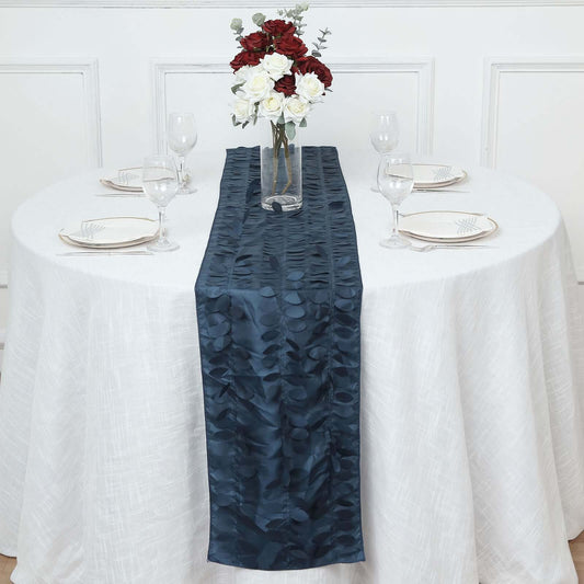 Taffeta Fabric 12"x108" Table Runner Navy Blue - 3D Leaf Petal Design
