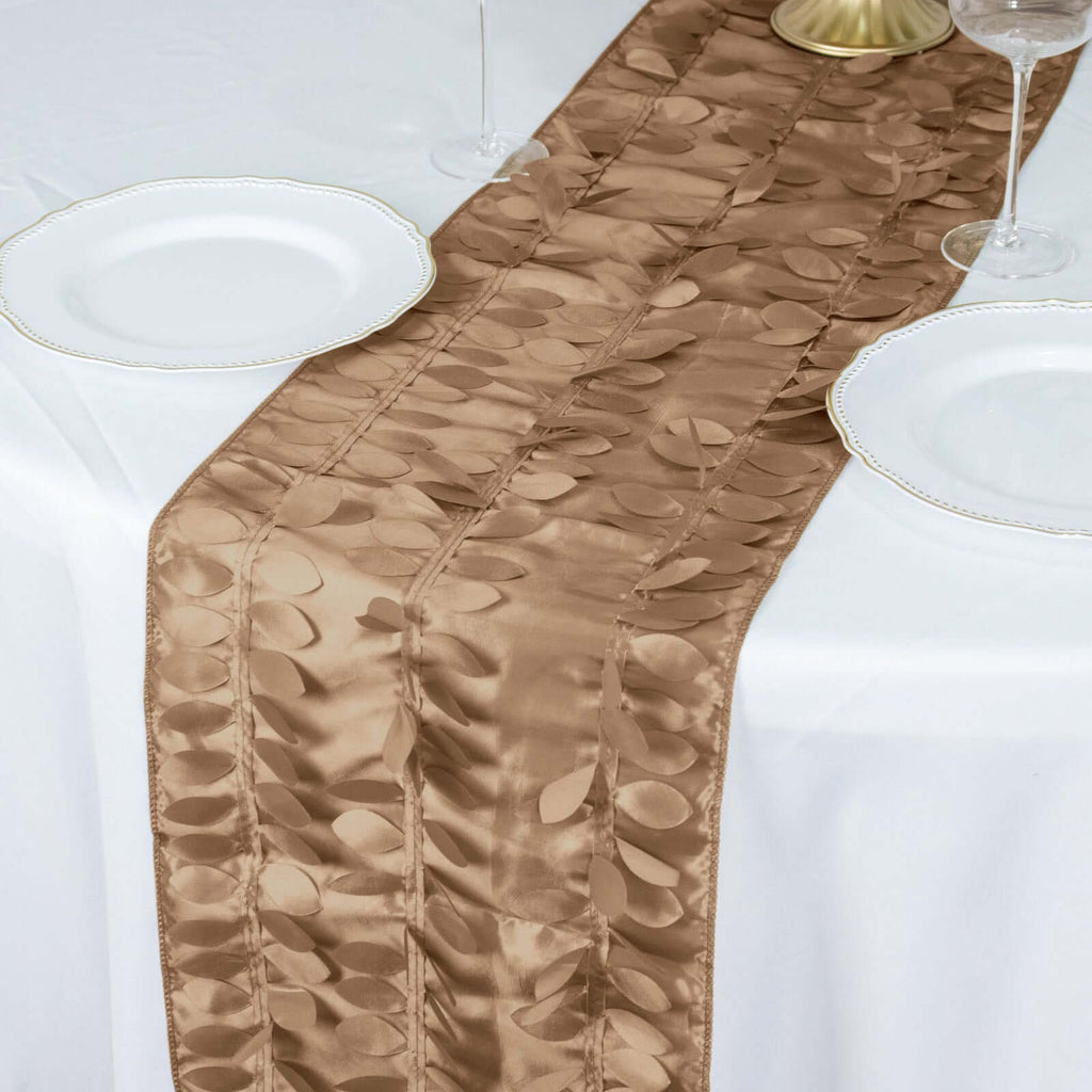 Taffeta Fabric 12"x108" Table Runner Taupe - 3D Leaf Petal Design - Bell Racket Store