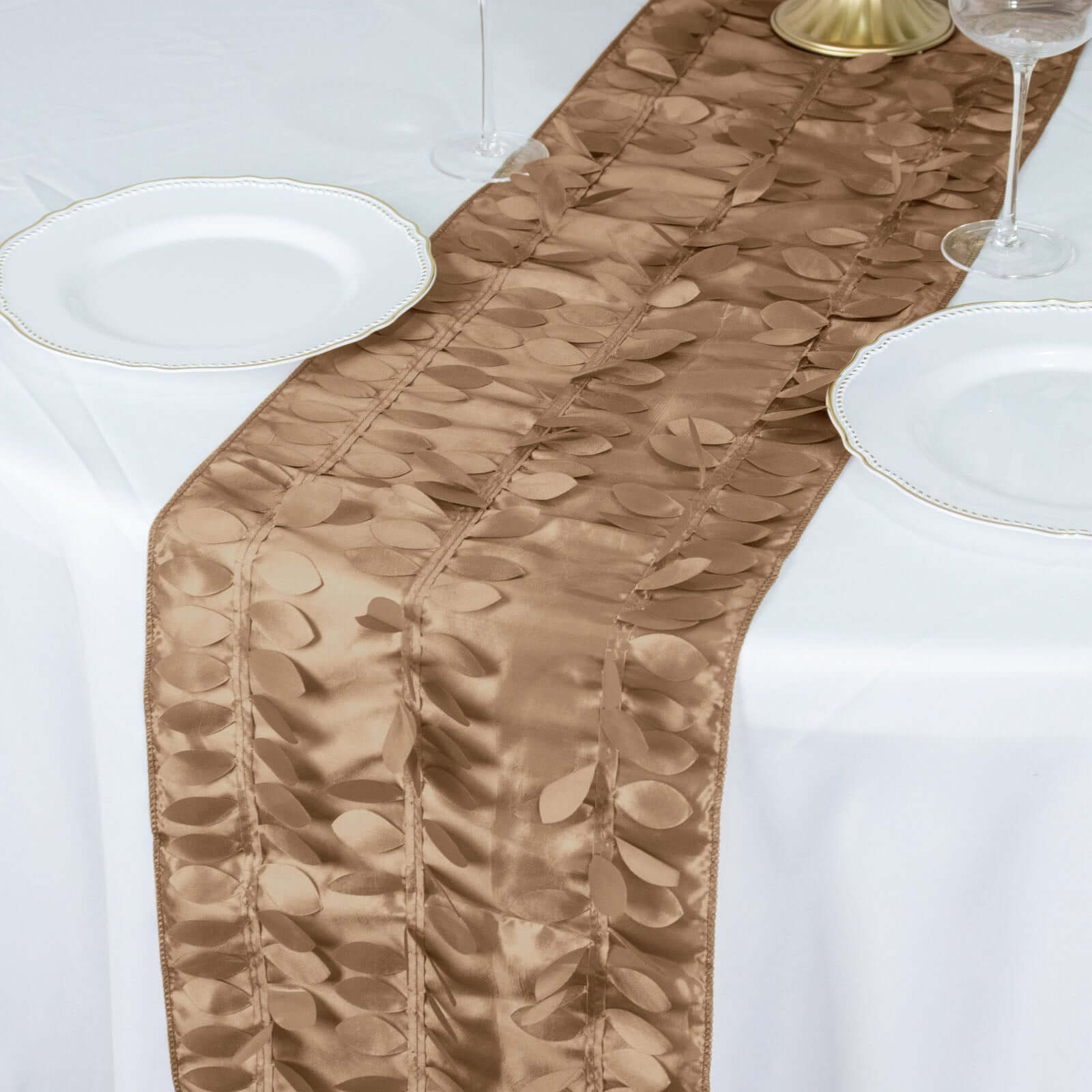 Taffeta Fabric 12"x108" Table Runner Taupe - 3D Leaf Petal Design - Bell Racket Store