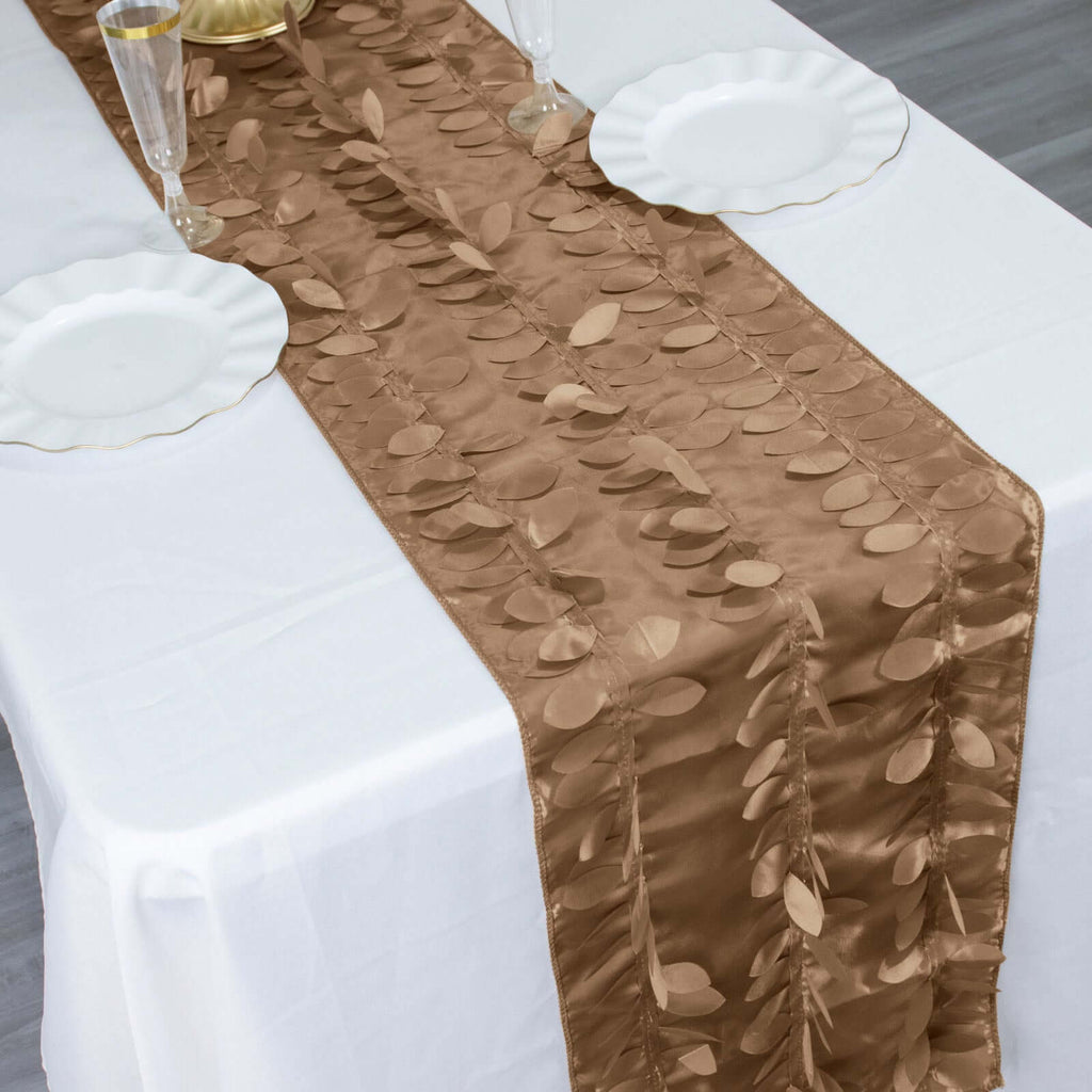 Taffeta Fabric 12"x108" Table Runner Taupe - 3D Leaf Petal Design - Bell Racket Store