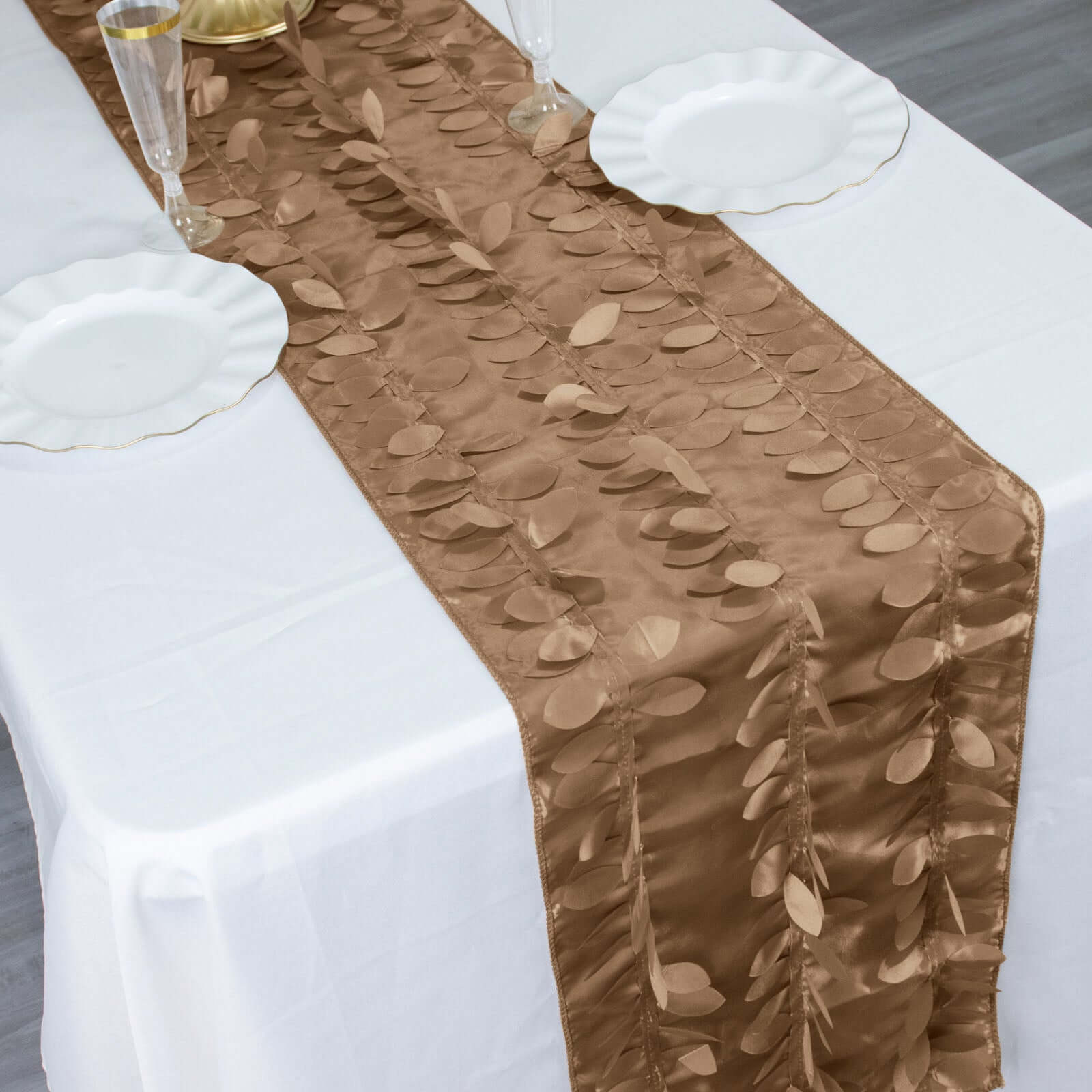 Taffeta Fabric 12"x108" Table Runner Taupe - 3D Leaf Petal Design - Bell Racket Store