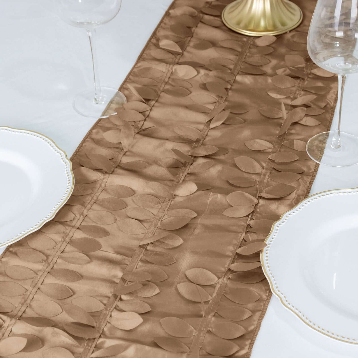 Taffeta Fabric 12"x108" Table Runner Taupe - 3D Leaf Petal Design - Bell Racket Store
