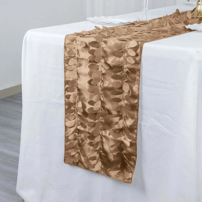 Taffeta Fabric 12"x108" Table Runner Taupe - 3D Leaf Petal Design - Bell Racket Store