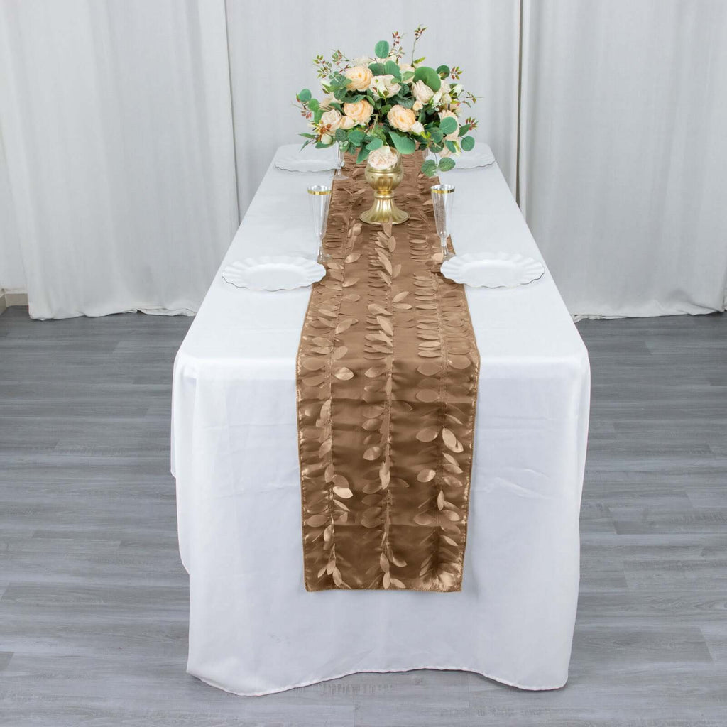 Taffeta Fabric 12"x108" Table Runner Taupe - 3D Leaf Petal Design - Bell Racket Store