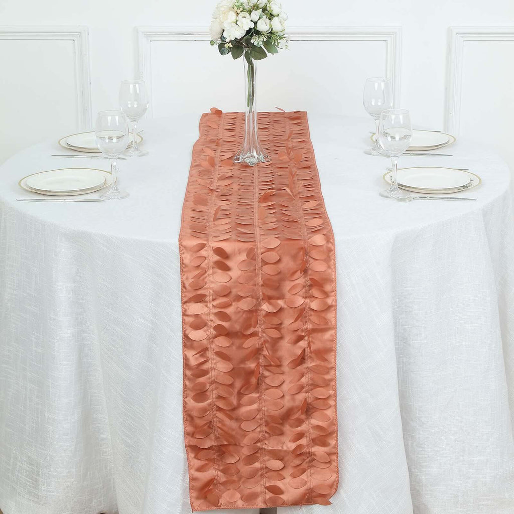 Taffeta Fabric 12"x108" Table Runner Terracotta (Rust) - 3D Leaf Petal Design