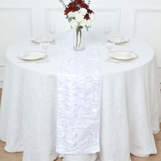 Taffeta Fabric 12"x108" Table Runner White 3D Leaf Petal - Stylish Wedding Decor