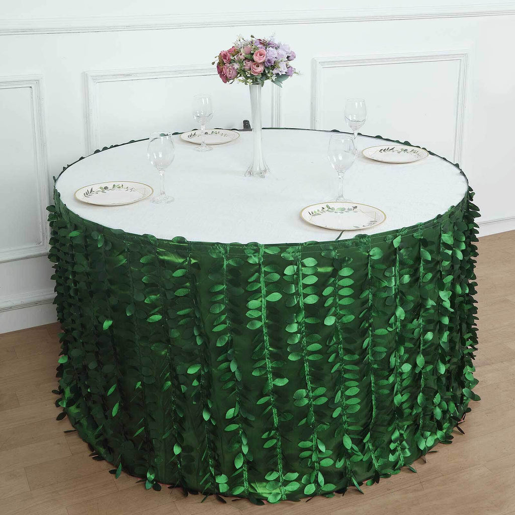 Taffeta Fabric 14ft Table Skirt Green 3D Leaf Petal Design - Exquisite & Stylish Event Table Cover - Bell Racket Store