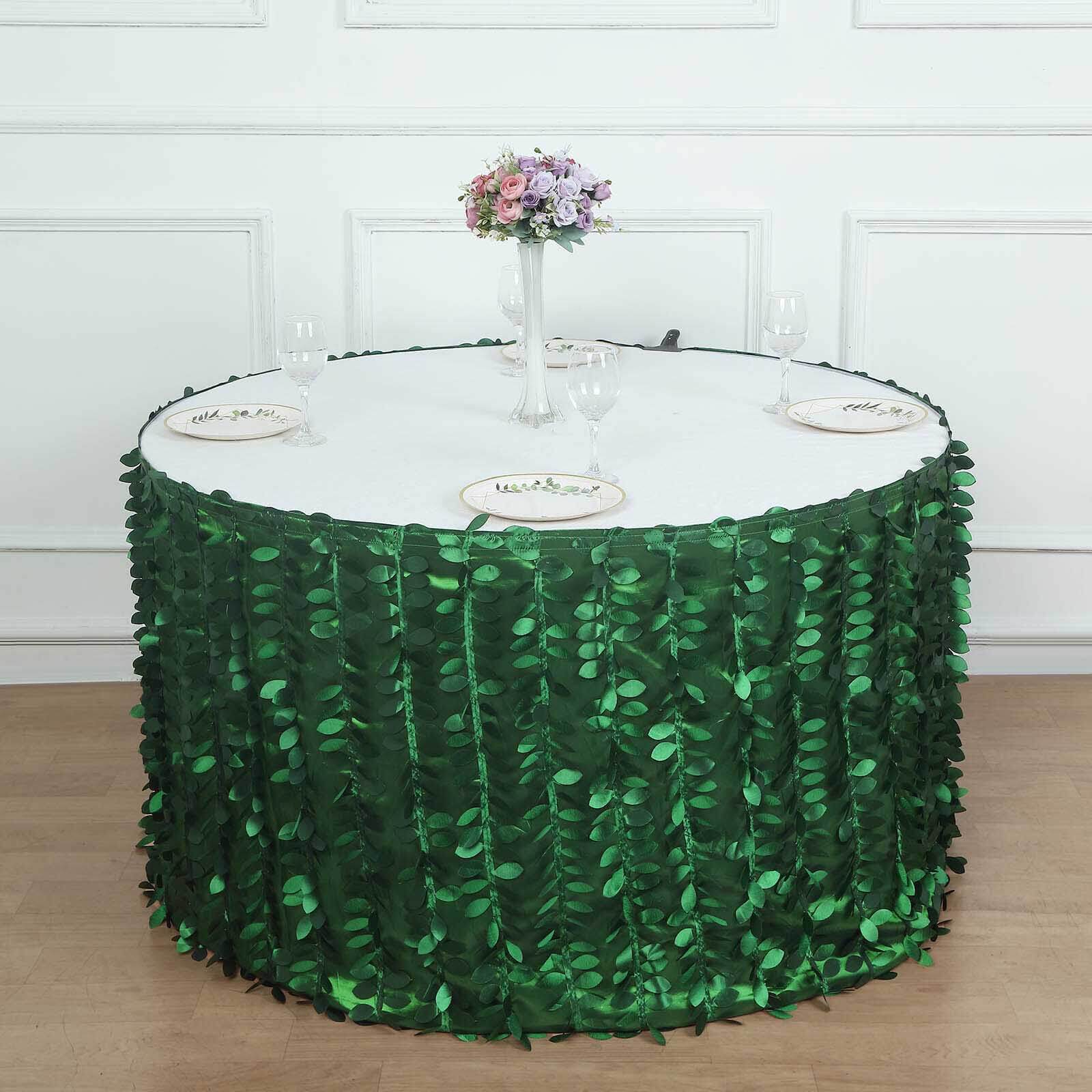 Taffeta Fabric 21ft Table Skirt Green 3D Leaf Petal Design - Exquisite & Stylish Event Table Cover - Bell Racket Store