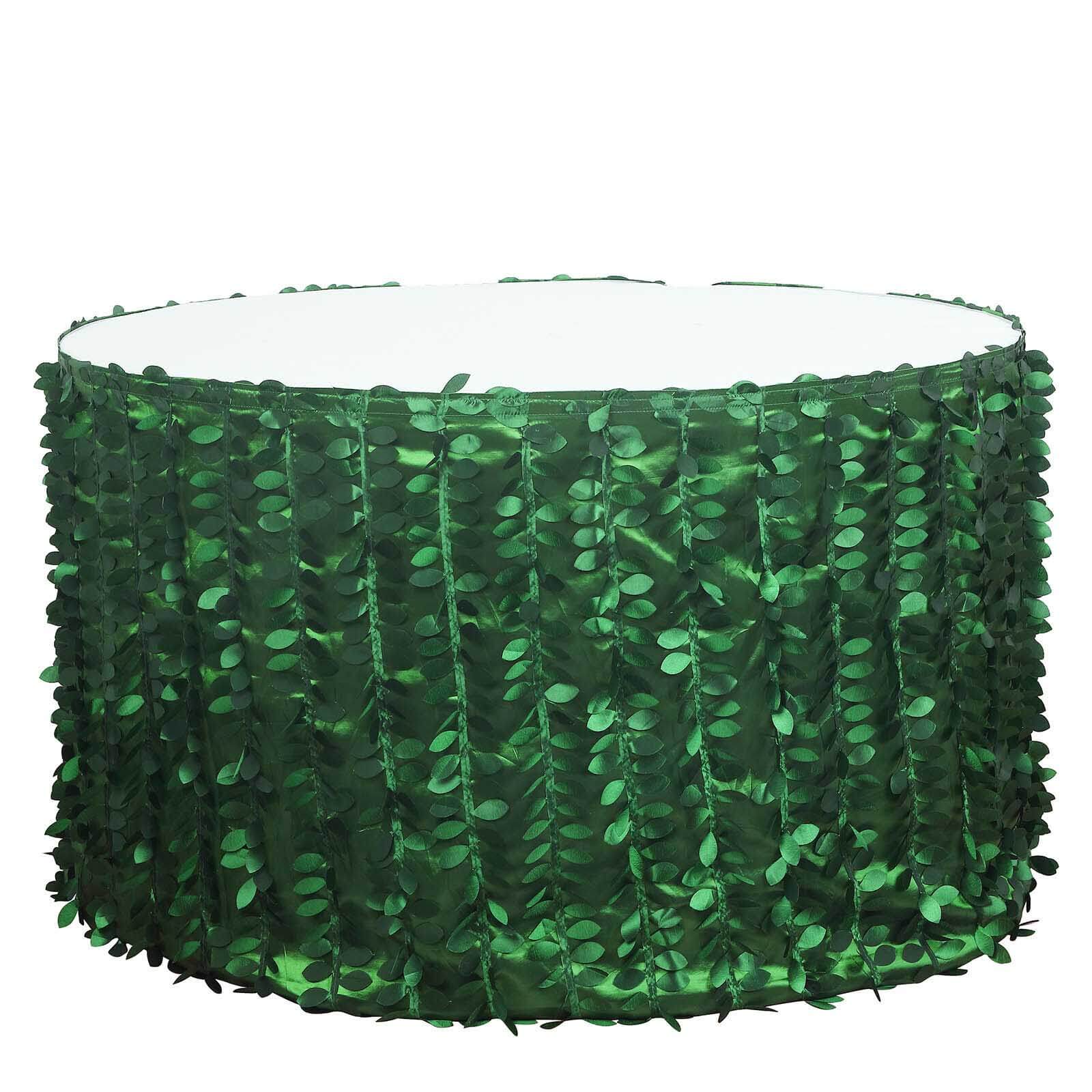 Taffeta Fabric 21ft Table Skirt Green 3D Leaf Petal Design - Exquisite & Stylish Event Table Cover - Bell Racket Store