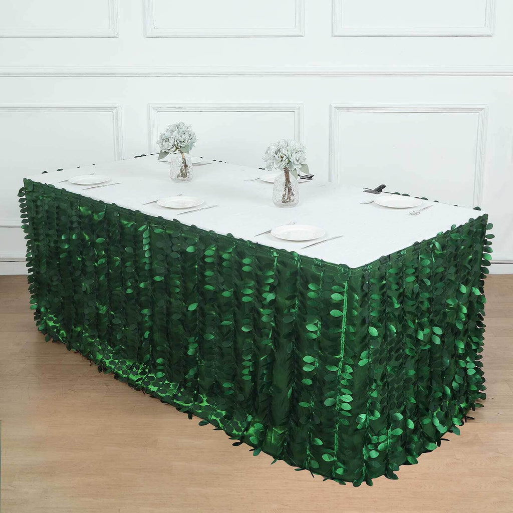Taffeta Fabric 21ft Table Skirt Green 3D Leaf Petal Design - Exquisite & Stylish Event Table Cover - Bell Racket Store