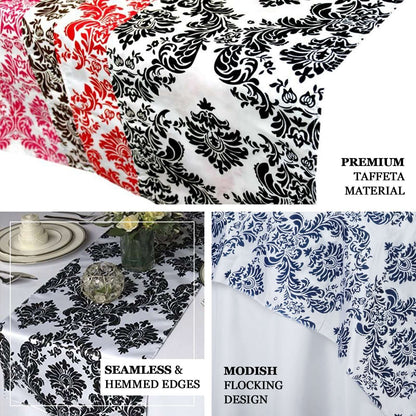 Taffeta Flocking 12"x108" Table Runner Black Damask - Stylish Table Accent - NestOCart