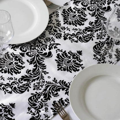 Taffeta Flocking 12"x108" Table Runner Black Damask - Stylish Table Accent - NestOCart