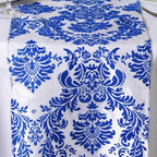 Taffeta Flocking 12"x108" Table Runner Royal Blue Damask - Stylish Table Accent - Bell Racket Store