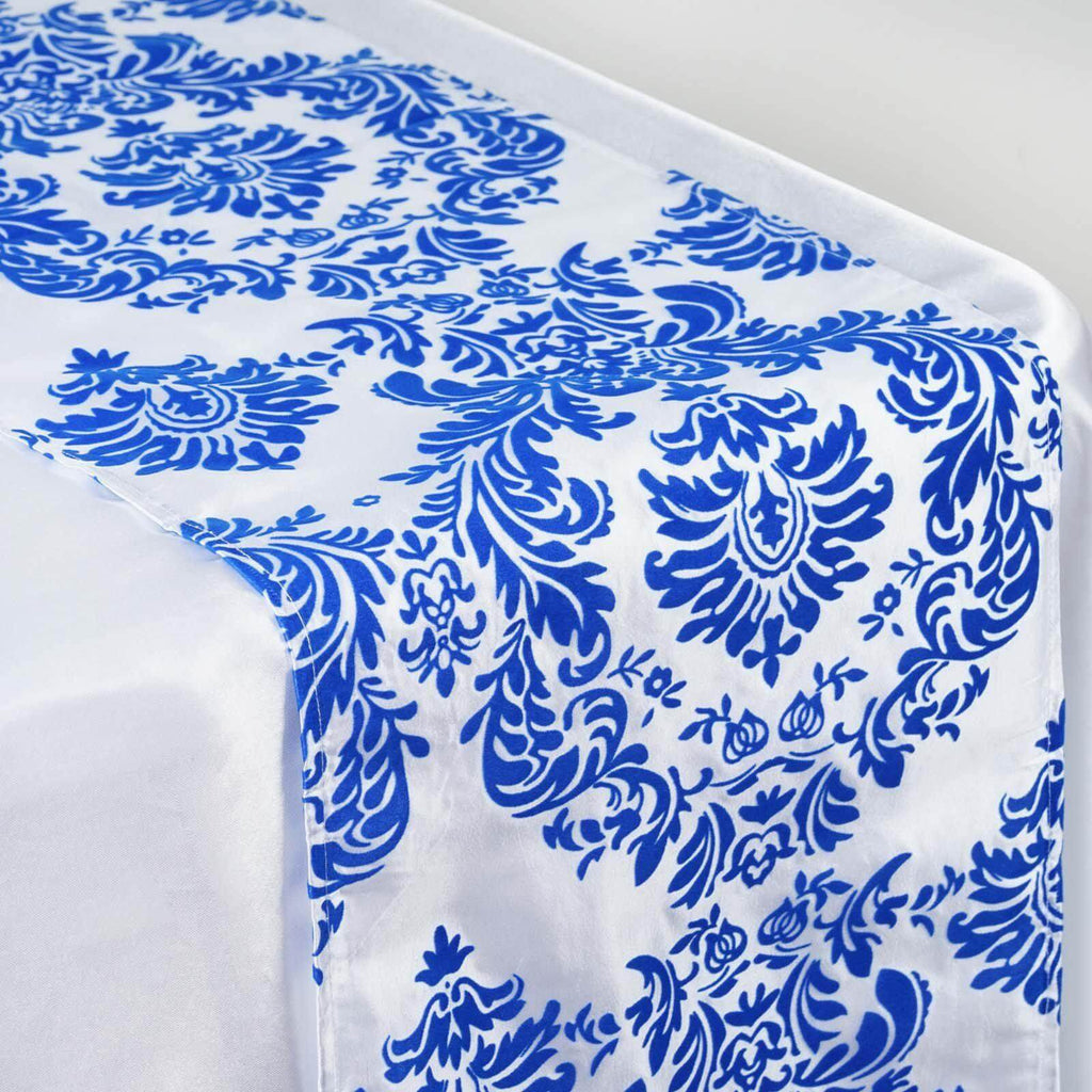 Taffeta Flocking 12"x108" Table Runner Royal Blue Damask - Stylish Table Accent - Bell Racket Store