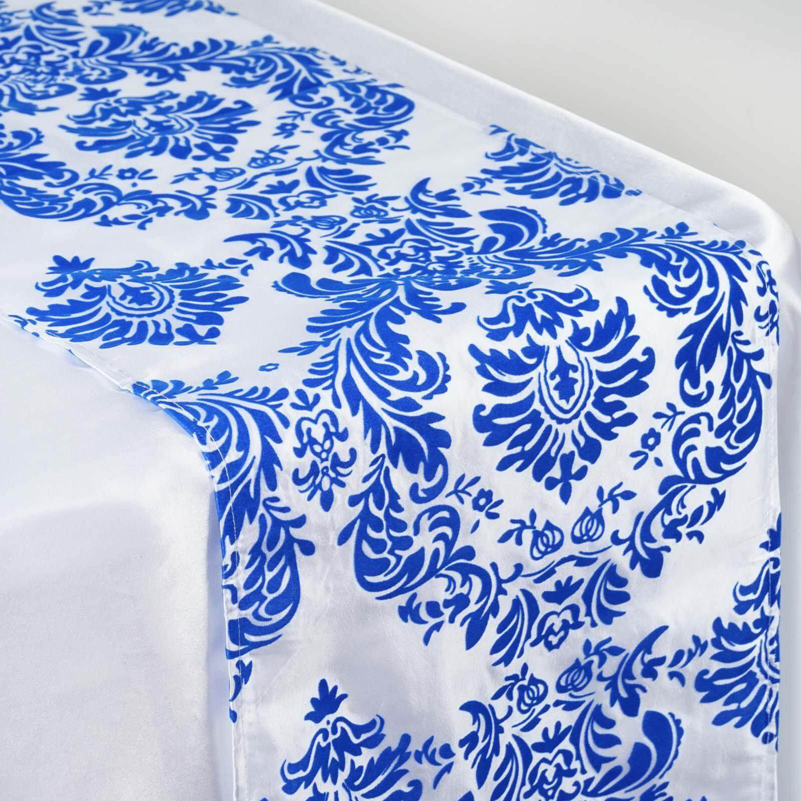 Taffeta Flocking 12"x108" Table Runner Royal Blue Damask - Stylish Table Accent - Bell Racket Store