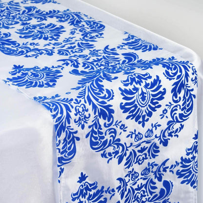 Taffeta Flocking 12"x108" Table Runner Royal Blue Damask - Stylish Table Accent - Bell Racket Store