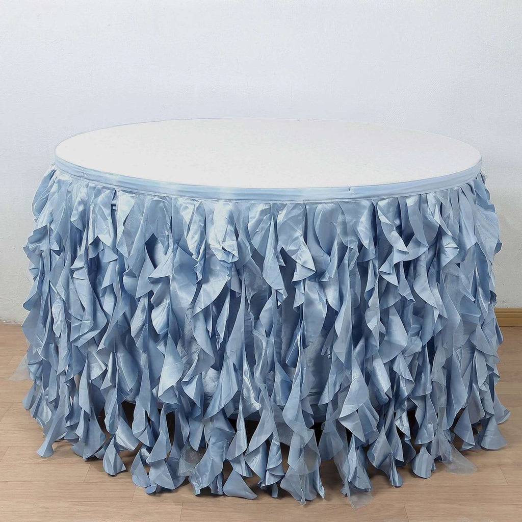Taffeta 17ft Table Skirt Dusty Blue - Cascading Curly Willow Style Table Cover