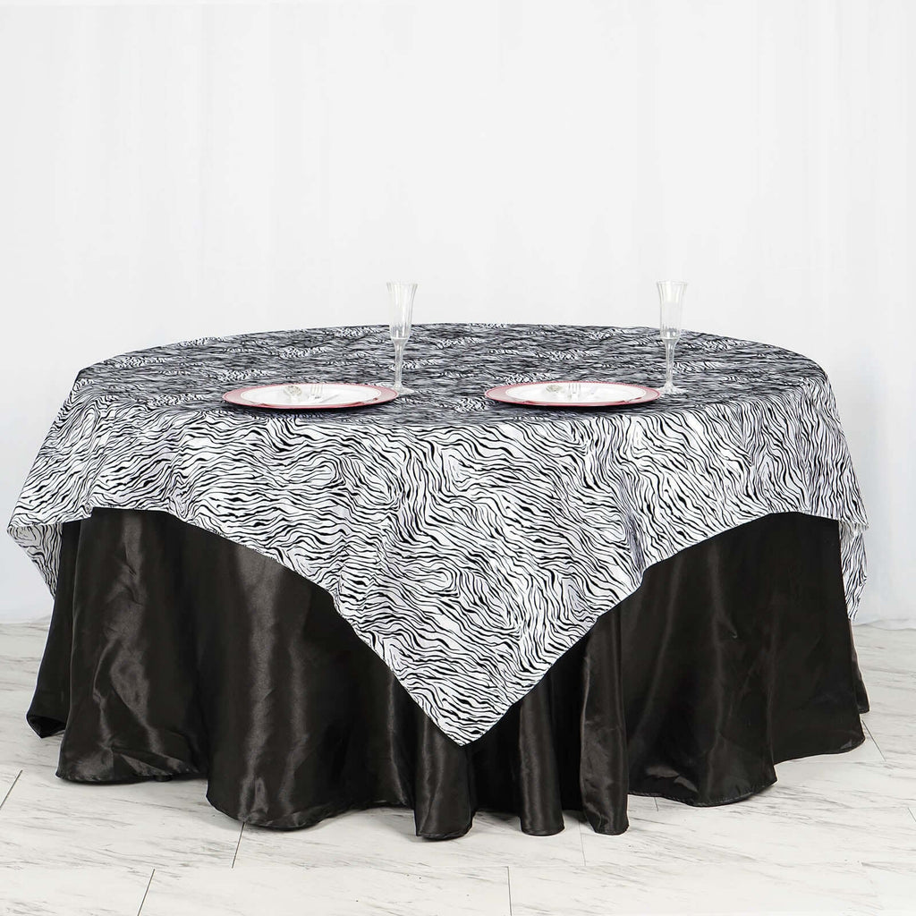 Taffeta 72"x72" Table Overlay Black and White -Tiger Print Design for Jungle Theme Parties