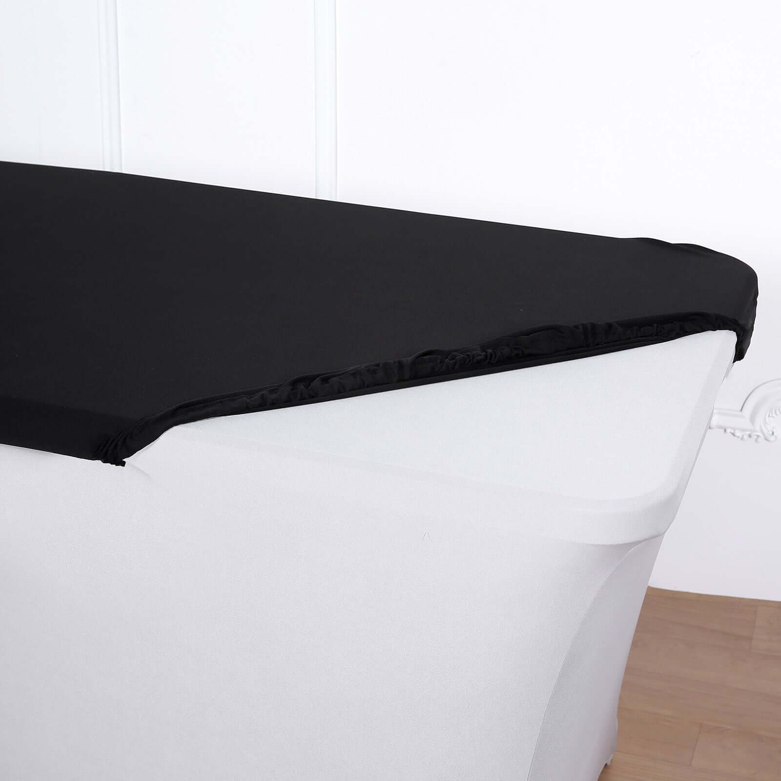 Spandex Rectangle 96"x30" Tablecloth Top Cover Black - Stretchy, Wrinkle Free & Fitted Table Topper